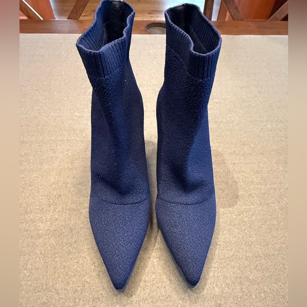 SassyMove Minimalist Pointed Toe Sock Ankle Boots - Navy